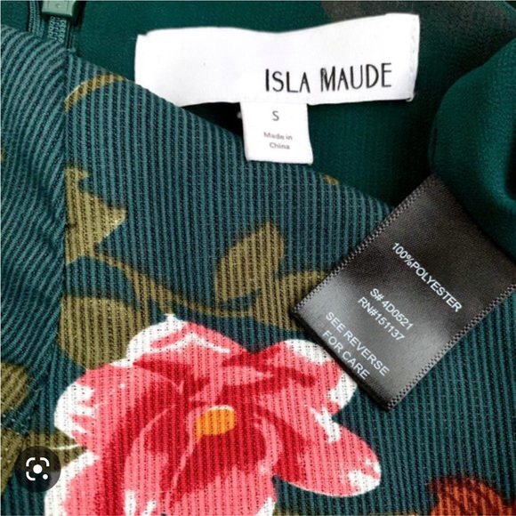 Isla Maude green and coral bird faux wrap dress, size small - Picture 6 of 6